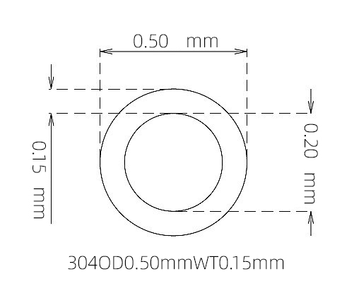 304 不锈钢毛细管(外径 0.50 mm × 内径 0.20 mm × 壁厚 0.15 mm)