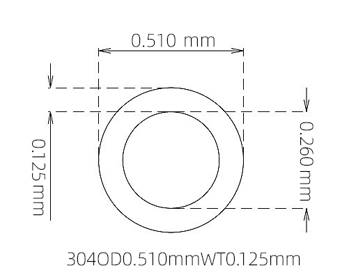 304 不锈钢毛细管(外径 0.510 mm × 内径 0.260 mm × 壁厚 0.125 mm)