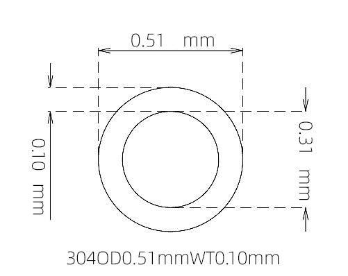 304 不锈钢毛细管(外径 0.51 mm × 内径 0.31 mm × 壁厚 0.10 mm)
