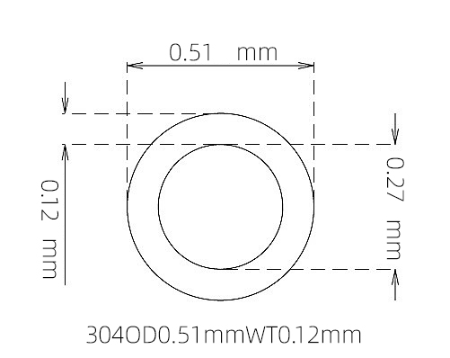 304 不锈钢毛细管(外径 0.51 mm × 内径 0.27 mm × 壁厚 0.12 mm)