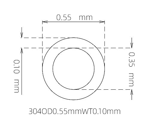 304 不锈钢毛细管(外径 0.55 mm × 内径 0.35 mm × 壁厚 0.10 mm)