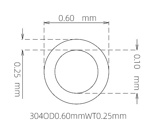 304 不锈钢毛细管(外径 0.60 mm × 内径 0.10 mm × 壁厚 0.25 mm)