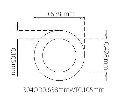 304 不锈钢毛细管(外径 0.638 mm × 内径 0.428 mm × 壁厚 0.105 mm)