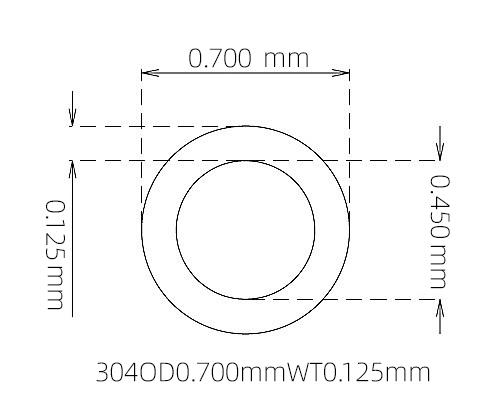 304 不锈钢毛细管(外径 0.700 mm × 内径 0.450 mm × 壁厚 0.125 mm)