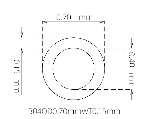 304 不锈钢毛细管(外径 0.70 mm × 内径 0.40 mm × 壁厚 0.15 mm)