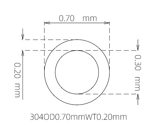304 不锈钢毛细管(外径 0.70 mm × 内径 0.30 mm × 壁厚 0.20 mm)