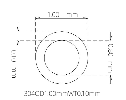 304 不锈钢毛细管(外径 1.00 mm × 内径 0.80 mm × 壁厚 0.10 mm)