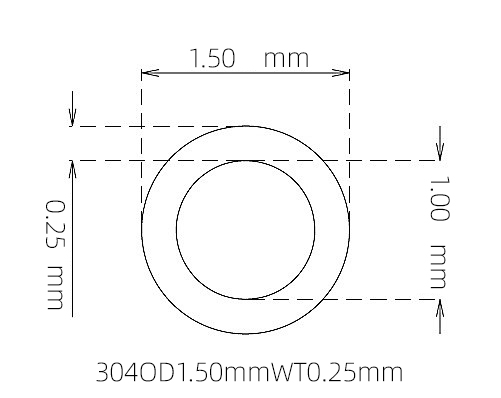 304 不锈钢毛细管(外径 1.50 mm × 内径 1.00 mm × 壁厚 0.25 mm)