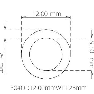 外径 12.00 mm / 内径 9.50 mm · 304 不锈钢毛细管