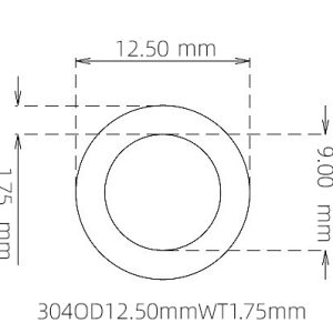 外径 12.50 mm / 内径 9.00 mm · 304 不锈钢毛细管