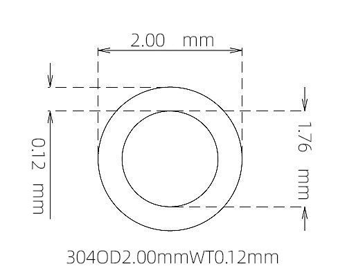 304 不锈钢毛细管(外径 2.00 mm × 内径 1.76 mm × 壁厚 0.12 mm)