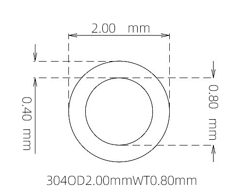 304 不锈钢毛细管(外径 2.00 mm × 内径 0.40 mm × 壁厚 0.80 mm)