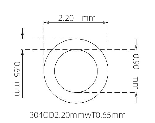 304 不锈钢毛细管(外径 2.20 mm × 内径 0.90 mm × 壁厚 0.65 mm)