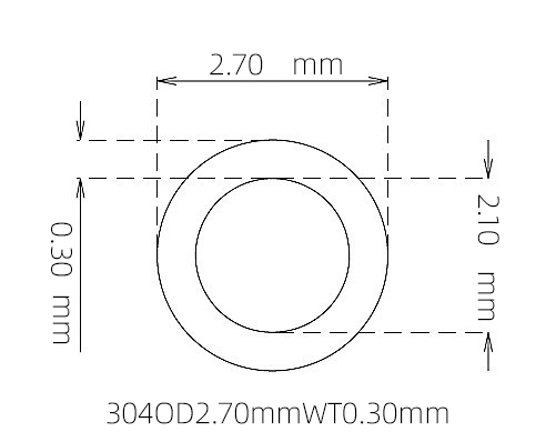 304 不锈钢毛细管(外径 2.70 mm × 内径 2.10 mm × 壁厚 0.30 mm)