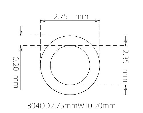 304 不锈钢毛细管(外径 2.75 mm × 内径 2.35 mm × 壁厚 0.20 mm)