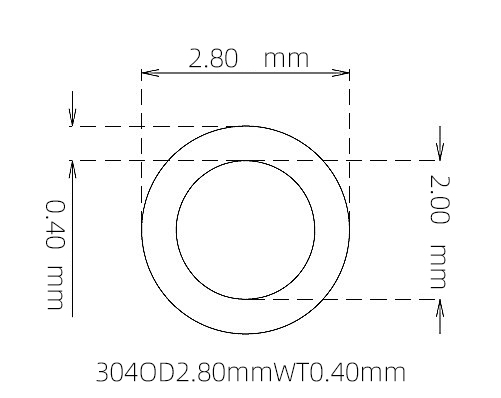 304 不锈钢毛细管(外径 2.80 mm × 内径 2.00 mm × 壁厚 0.40 mm)