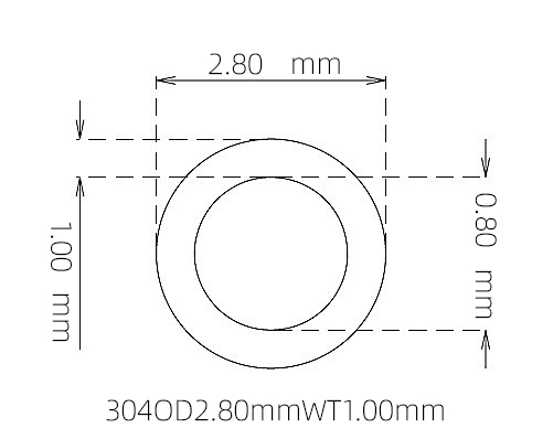 304 不锈钢毛细管(外径 2.80 mm × 内径 0.80 mm × 壁厚 1.00 mm)