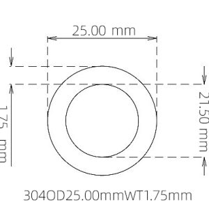 外径 25.00 mm / 内径 21.50 mm · 304 不锈钢毛细管