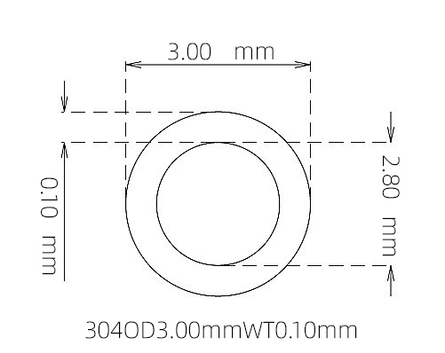 304 不锈钢毛细管(外径 3.00 mm × 内径 2.80 mm × 壁厚 0.10 mm)