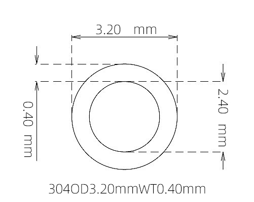 304 不锈钢毛细管(外径 3.20 mm × 内径 2.40 mm × 壁厚 0.40 mm)