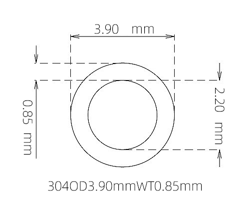 304 不锈钢毛细管(外径 3.90 mm × 内径 2.20 mm × 壁厚 0.85 mm)