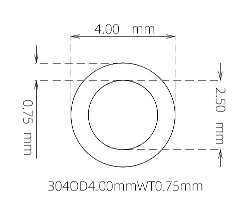 304 不锈钢毛细管(外径 4.00 mm × 内径 2.50 mm × 壁厚 0.75 mm)
