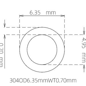 外径 6.35 mm / 内径 4.95 mm · 304 不锈钢毛细管