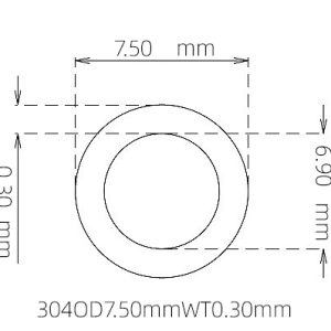外径 7.50 mm / 内径 6.90 mm · 304 不锈钢毛细管