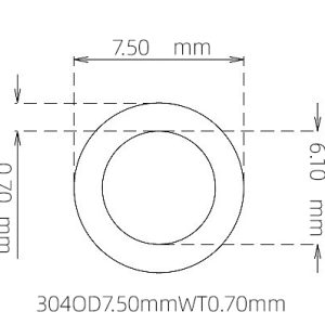 外径 7.50 mm / 内径 6.10 mm · 304 不锈钢毛细管