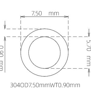 外径 7.50 mm / 内径 5.70 mm · 304 不锈钢毛细管