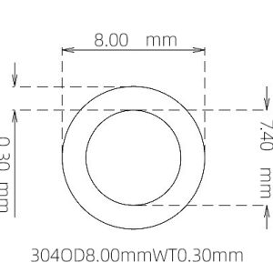 外径 8.00 mm / 内径 7.40 mm · 304 不锈钢毛细管