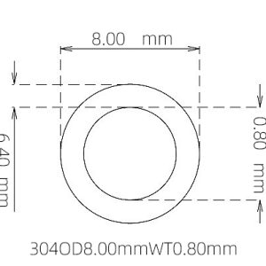 外径 8.00 mm / 内径 6.40 mm · 304 不锈钢毛细管