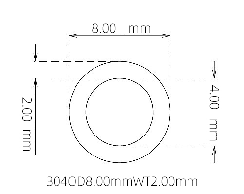 304 不锈钢毛细管(外径 8.00 mm × 内径 4.00 mm × 壁厚 2.00 mm)
