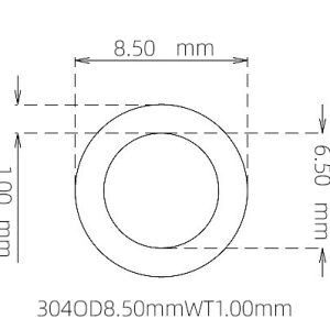 外径 8.50 mm / 内径 6.50 mm · 304 不锈钢毛细管