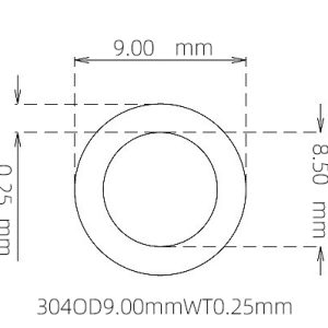 外径 9.00 mm / 内径 8.50 mm · 304 不锈钢毛细管