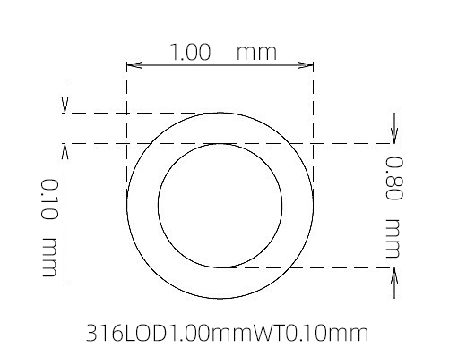 316L 不锈钢毛细管(外径 1.00 mm × 内径 0.80 mm × 壁厚 0.10 mm)