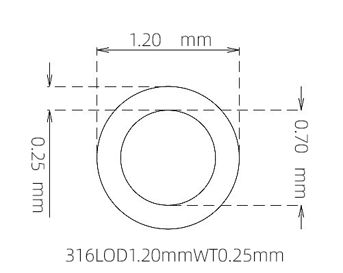 316L 不锈钢毛细管(外径 1.20 mm × 内径 0.70 mm × 壁厚 0.25 mm)
