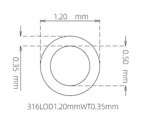 316L 不锈钢毛细管(外径 1.20 mm × 内径 0.50 mm × 壁厚 0.35 mm)