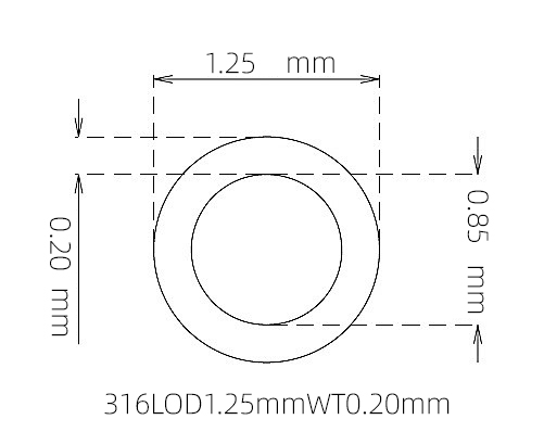 316L 不锈钢毛细管(外径 1.25 mm × 内径 0.85 mm × 壁厚 0.20 mm)