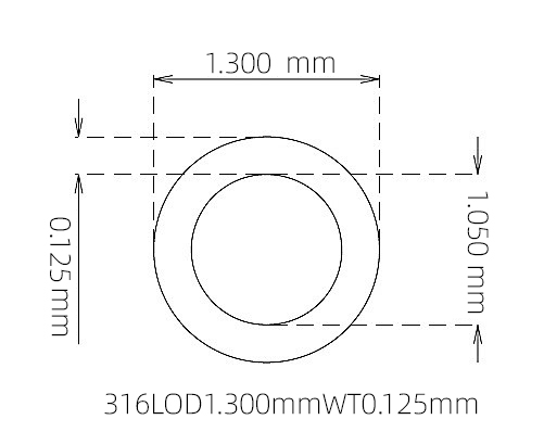 316L 不锈钢毛细管(外径 1.300 mm × 内径 1.050 mm × 壁厚 0.125 mm)