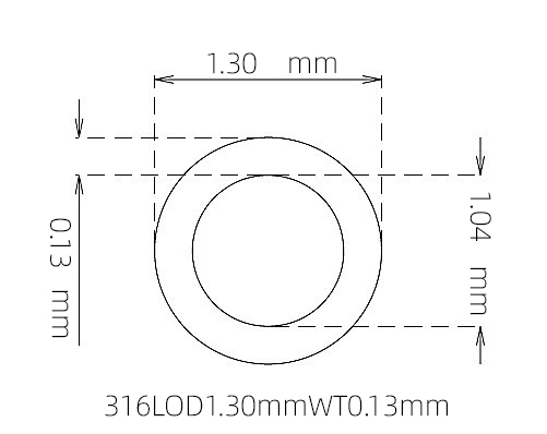 316L 不锈钢毛细管(外径 1.30 mm × 内径 1.04 mm × 壁厚 0.13 mm)