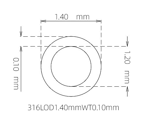 316L 不锈钢毛细管(外径 1.40 mm × 内径 1.20 mm × 壁厚 0.10 mm)