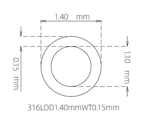 316L 不锈钢毛细管(外径 1.40 mm × 内径 1.10 mm × 壁厚 0.15 mm)