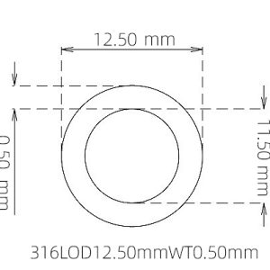 外径 12.50 mm / 内径 11.50 mm · 316L 不锈钢毛细管