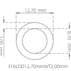 外径 12.70 mm / 内径 8.70 mm · 316L 不锈钢毛细管