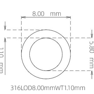 外径 8.00 mm / 内径 5.80 mm · 316L 不锈钢毛细管